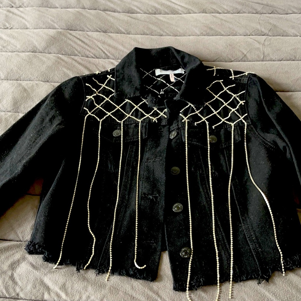 Black fringe jean jacket